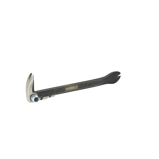 DEWALT wrecking bar with ergonomic black handle and dual ends for prying and nail removal.