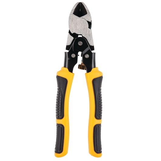 Yellow and black handle wire cutter pliers with sharp jaws, shown on a white background.