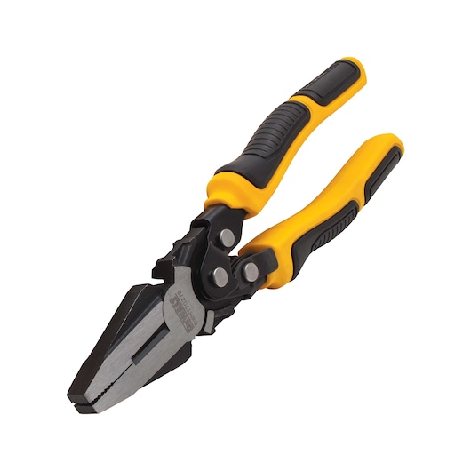 DEWALT pliers with black and yellow handles, used for gripping and cutting tasks, shown on a white background.