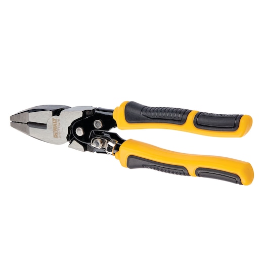 DEWALT combination pliers with yellow and black ergonomic handles, suitable for gripping and cutting tasks.