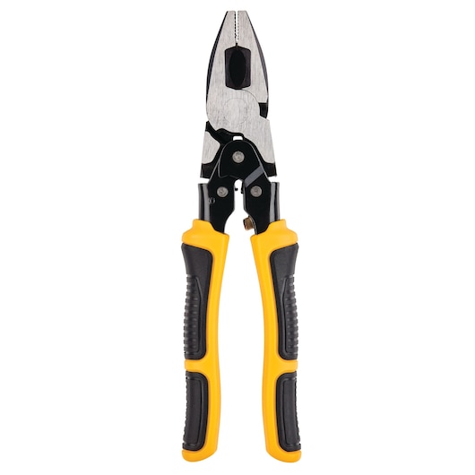 A pair of DEWALT pliers with yellow and black handles, designed for gripping and cutting tasks.