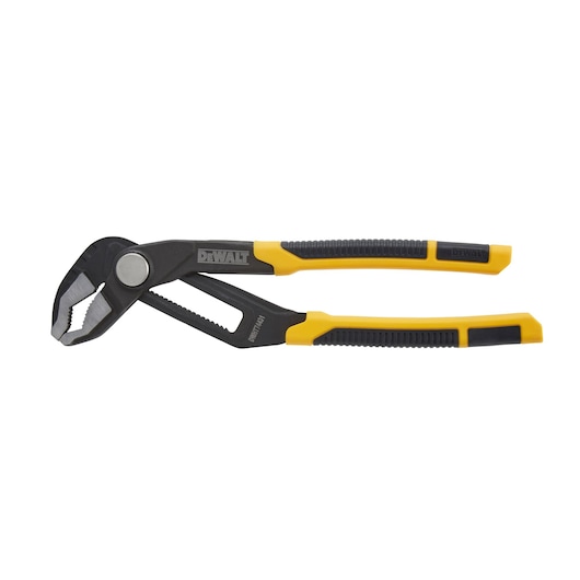 DEWALT adjustable water pump pliers with yellow and black handles, shown against a white background.