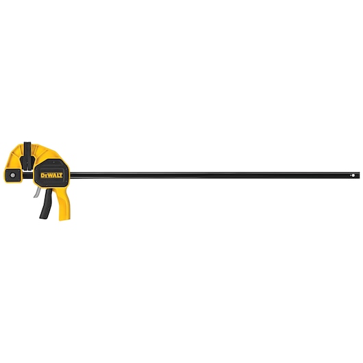 DEWALT quick grip bar clamp with yellow and black handle, suitable for woodworking or holding materials.