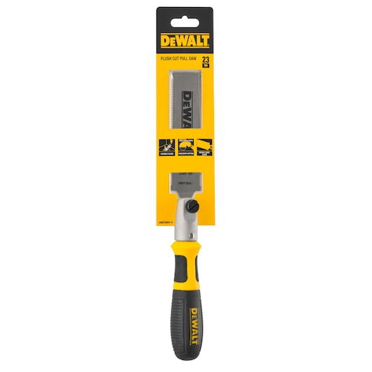 DEWALT flush cut pull saw DWHT20541-0 in yellow packaging with black handle.
