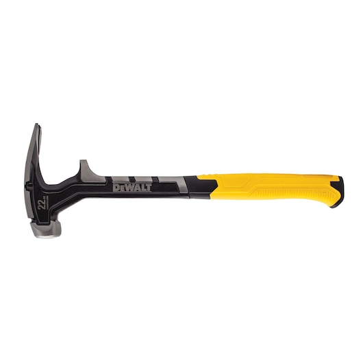 DEWALT hammer with black and yellow handle, claw head, and 22 oz marking for construction use.