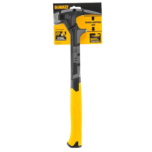 DEWALT demo hammer DWHT51366-0 with yellow handle and packaging highlighting features.