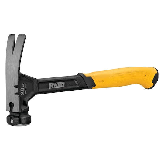DEWALT hammer with yellow handle and claw head, model DWHT51380-0, suitable for construction and carpentry.