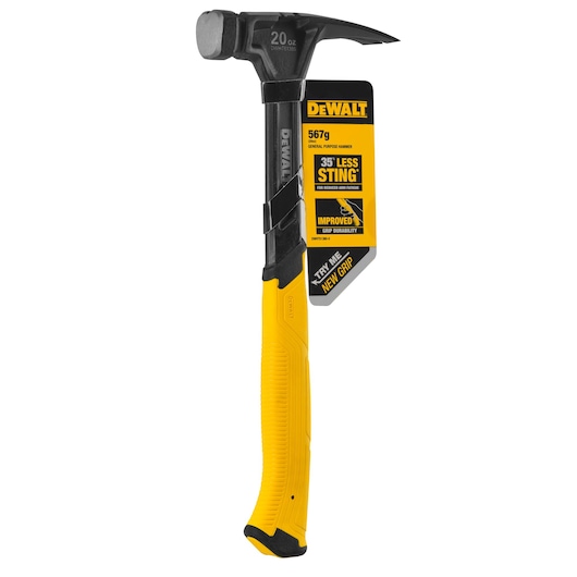 DEWALT hammer with yellow grip and product tag, model DWHT51380-0, for general purpose use.