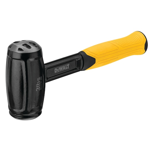 DEWALT black and yellow sledgehammer with ergonomic handle, 3 lbs weight, shown on white background.