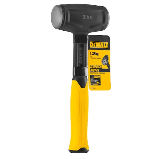 DEWALT 3lb drilling hammer with yellow handle and product tag, designed for superior impact and durability.
