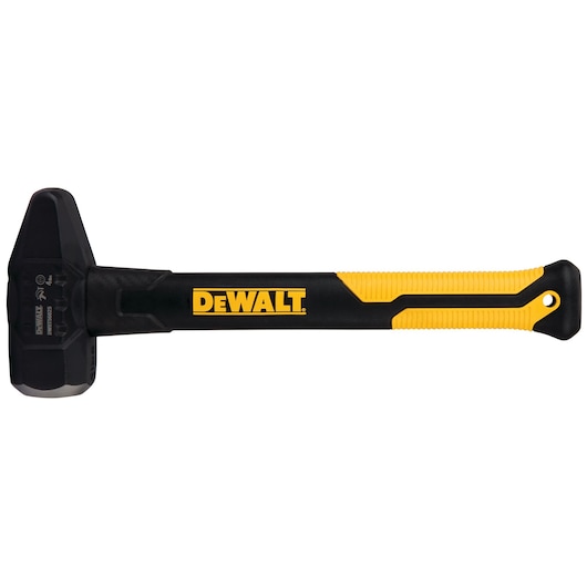 DEWALT sledgehammer with black and yellow handle and a sturdy, heavy head, shown on a white background.
