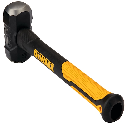 DEWALT sledge hammer with black and yellow handle, shown from a side angle against a white background.