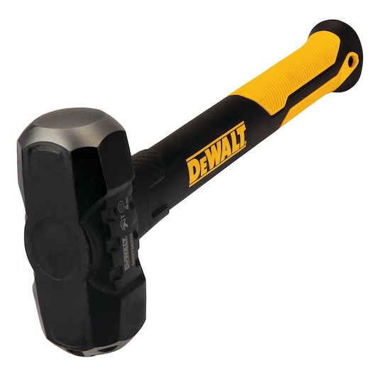 DEWALT sledgehammer with yellow and black grip handle, designed for heavy-duty construction and demolition tasks.