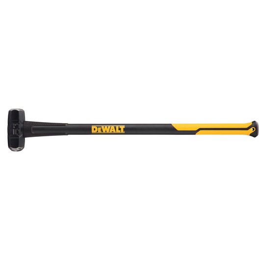 DEWALT black and yellow sledgehammer with long handle, shown on white background.