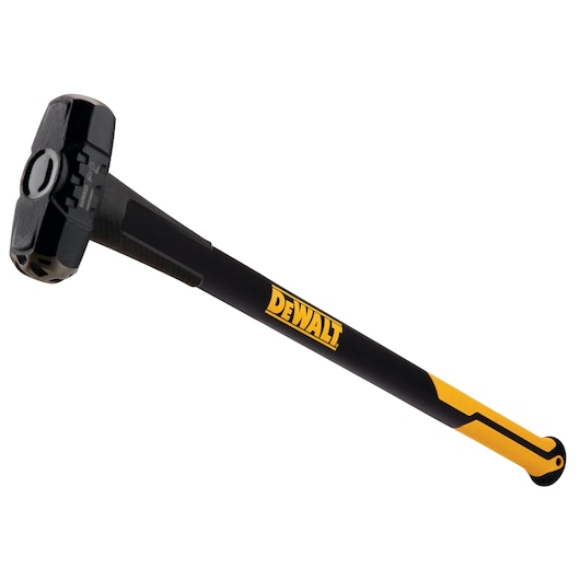 DEWALT black and yellow sledgehammer with reinforced handle, shown isolated on a white background.