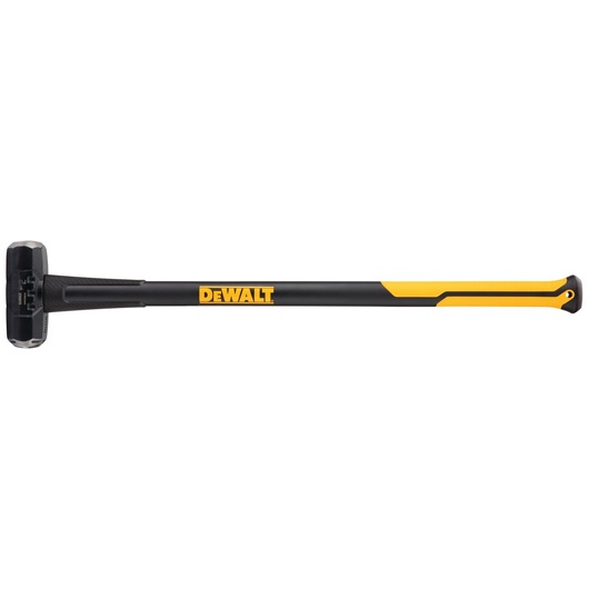 DEWALT sledgehammer with long black and yellow handle and robust metal head.