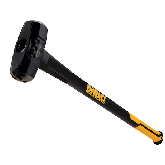 DEWALT sledge hammer with a black metal head and yellow handle, shown isolated on a white background.