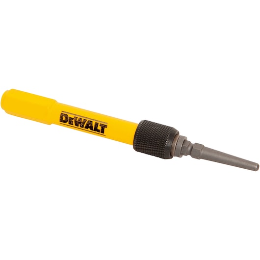 DEWALT automatic center punch with yellow handle and metal tip for marking drill spots.