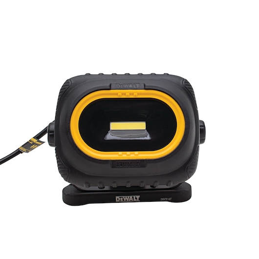 DEWALT DWHT81422-0 compact LED work light with a rugged black and yellow design, front view.