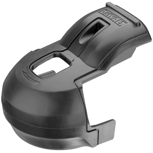 A black plastic tool accessory with the DEWALT logo, likely a protective cover or guard for power tool equipment.