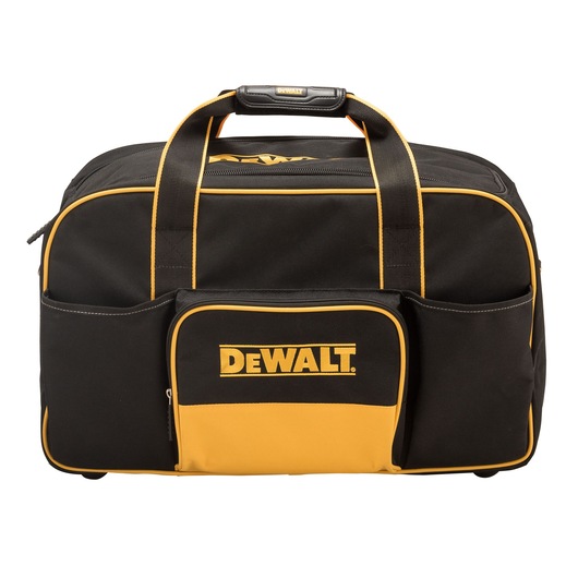 DEWALT black and yellow tool bag with front pocket and carrying handles.